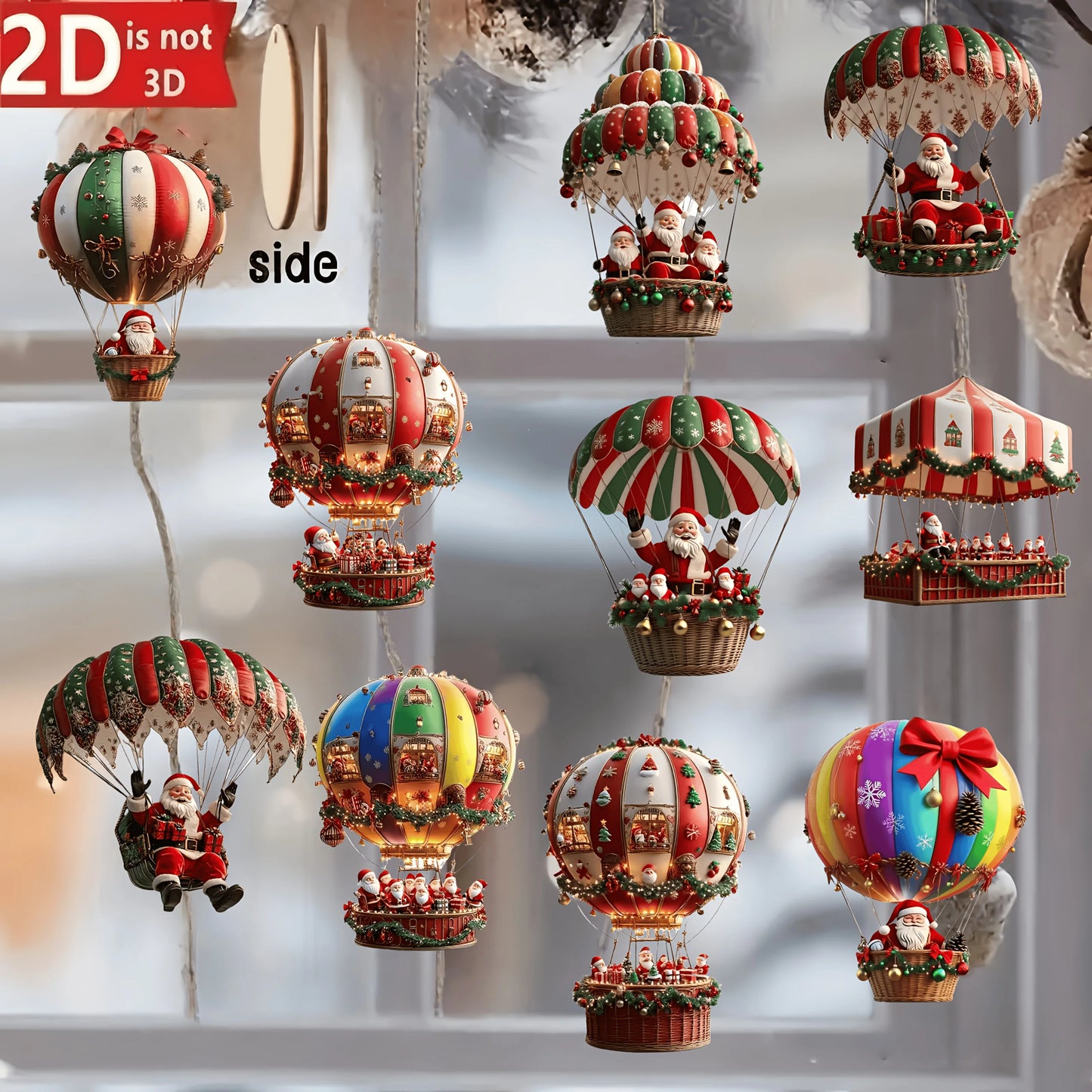 Kerst Houten Hangers β Set van 10 Luchtballon Kerstman Ornamenten β Feestelijke Decoratie & Cadeau 2026