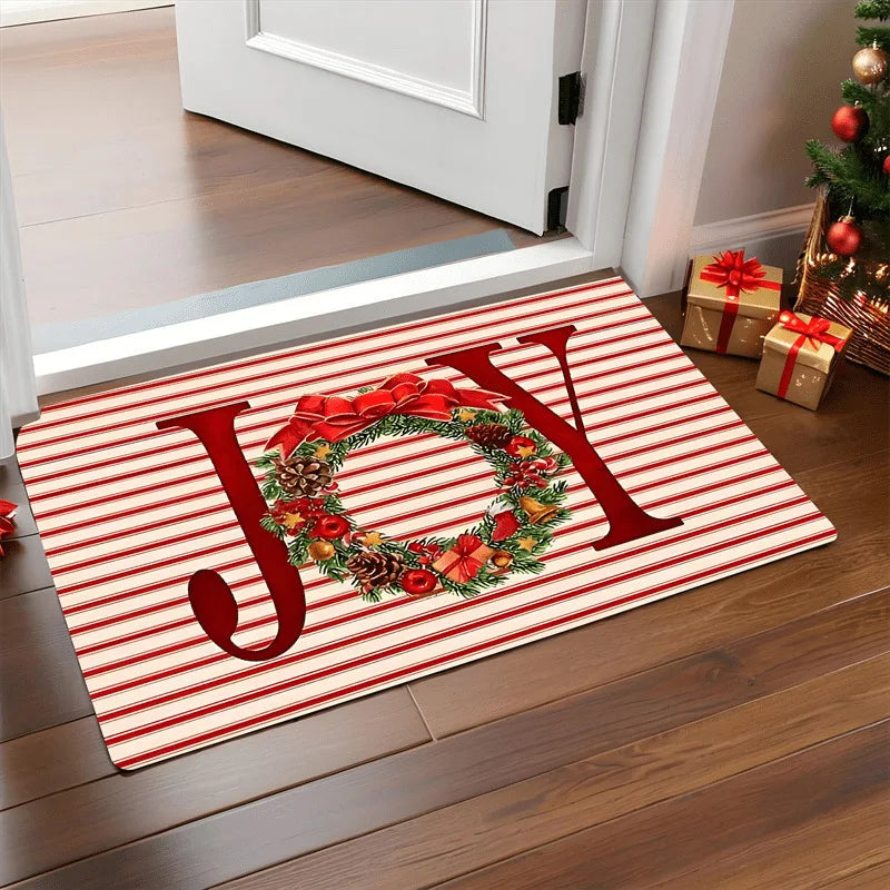 Vrolijke kerst deurmat β Rode mat met kerstman & gingerbread man β Perfect voor feestelijke sfeer thuis 2026!