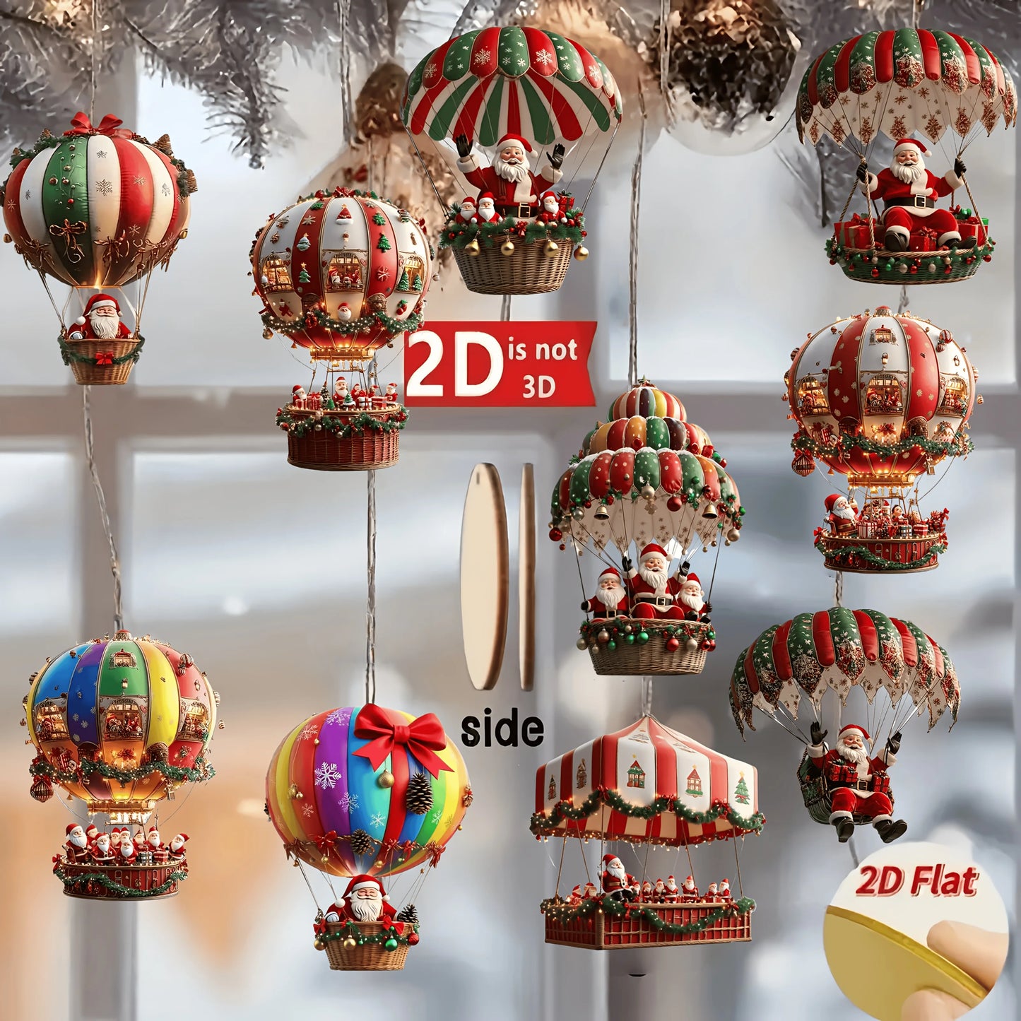 Kerst Houten Hangers β Set van 10 Luchtballon Kerstman Ornamenten β Feestelijke Decoratie & Cadeau 2026