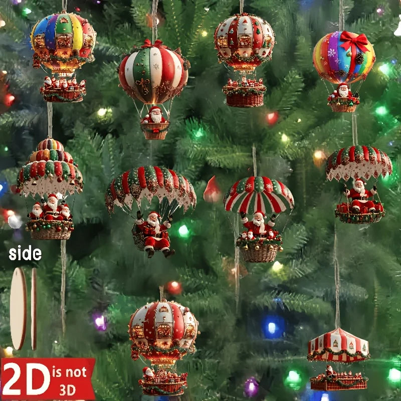 Kerst Houten Hangers – Set van 10 Luchtballon Kerstman Ornamenten – Feestelijke Decoratie & Cadeau 2026