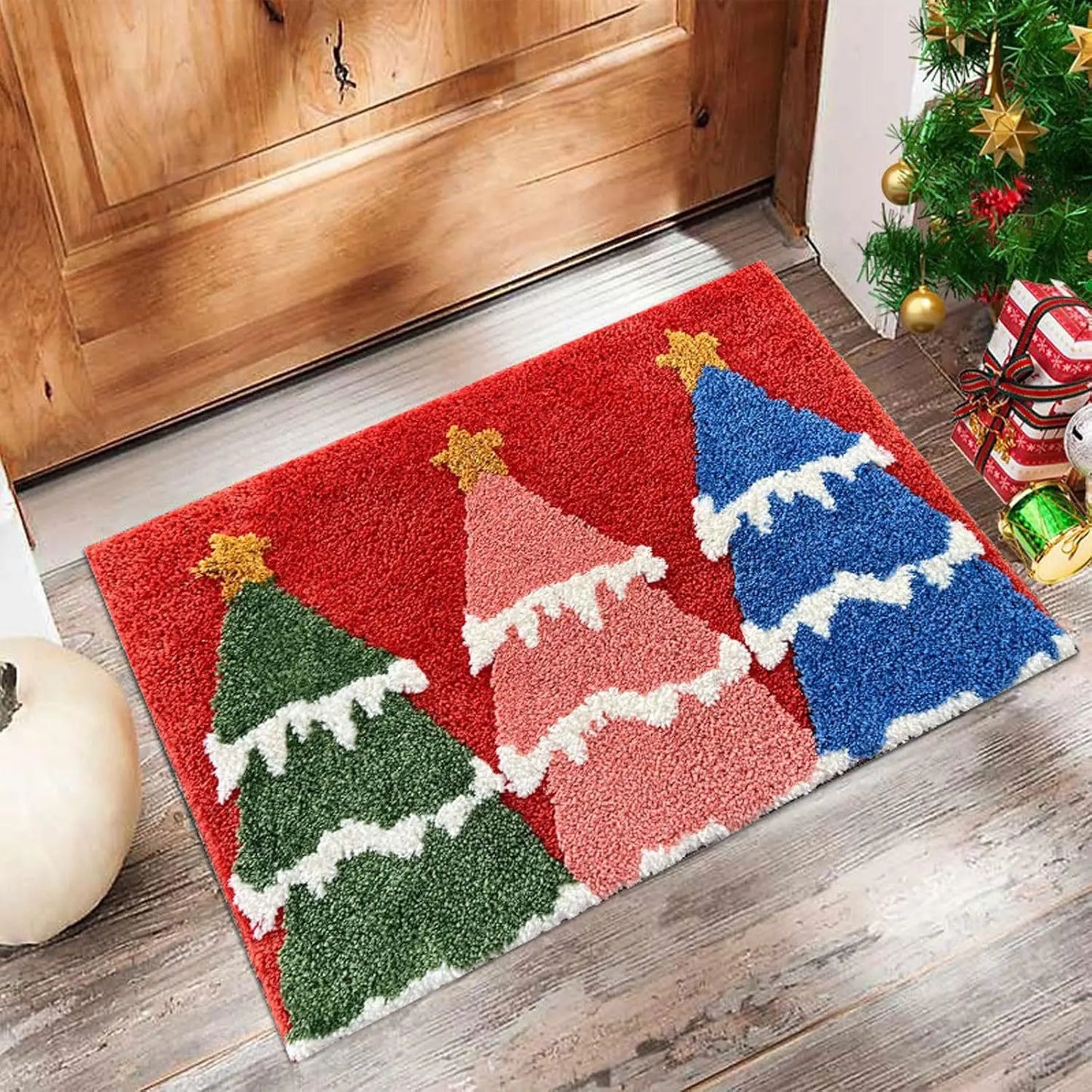 Vrolijke kerst deurmat – Rode mat met kerstman & gingerbread man – Perfect voor feestelijke sfeer thuis 2026!