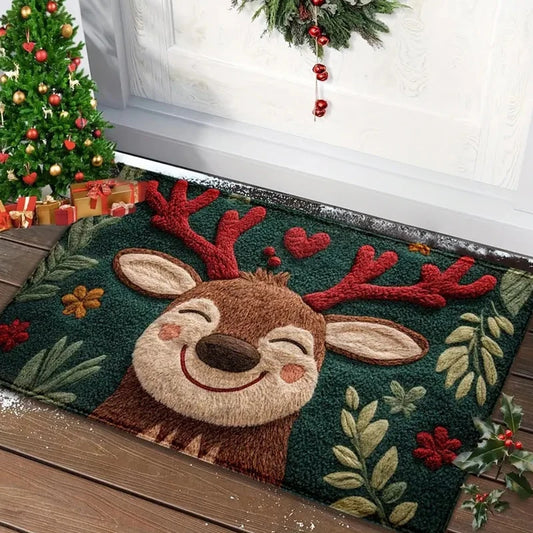 Vrolijke kerst deurmat – Rode mat met kerstman & gingerbread man – Perfect voor feestelijke sfeer thuis 2026!