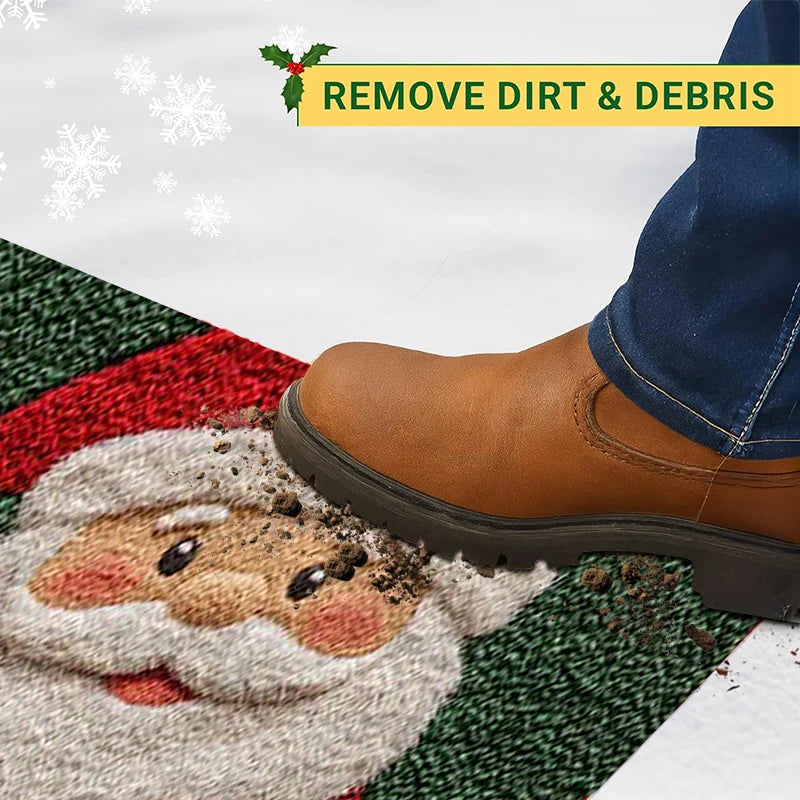 Vrolijke kerst deurmat – Rode mat met kerstman & gingerbread man – Perfect voor feestelijke sfeer thuis 2026!