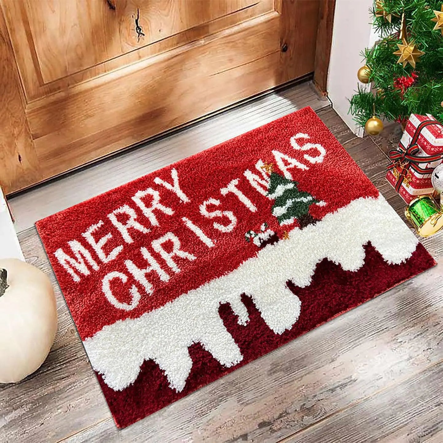 Vrolijke kerst deurmat – Rode mat met kerstman & gingerbread man – Perfect voor feestelijke sfeer thuis 2026!